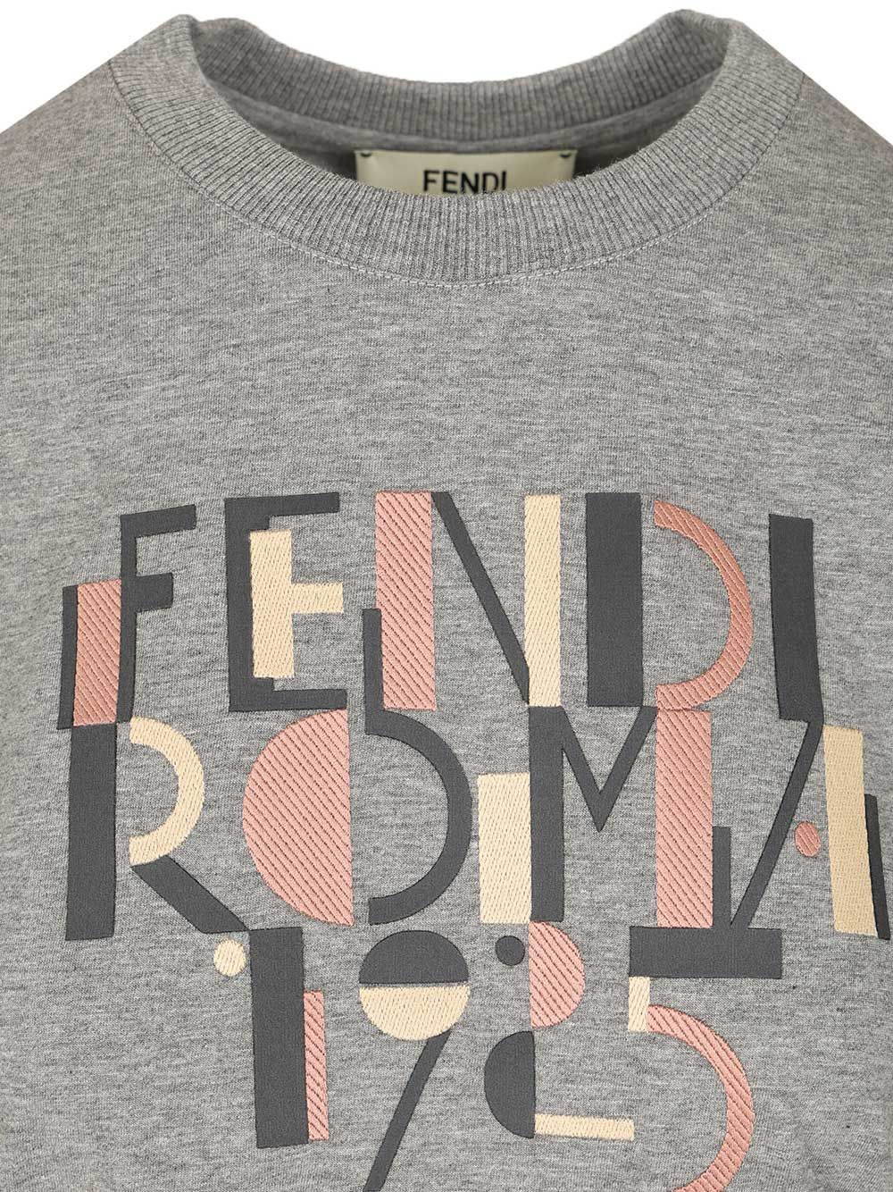 Fendi Roma Embroidery T-Shirt Grey - 3