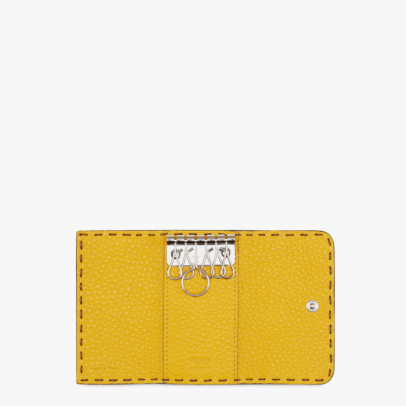Key case with press stud closure. Made of beige Cuoio Romano leather. Yellow Cuoio Romano leather li - 3