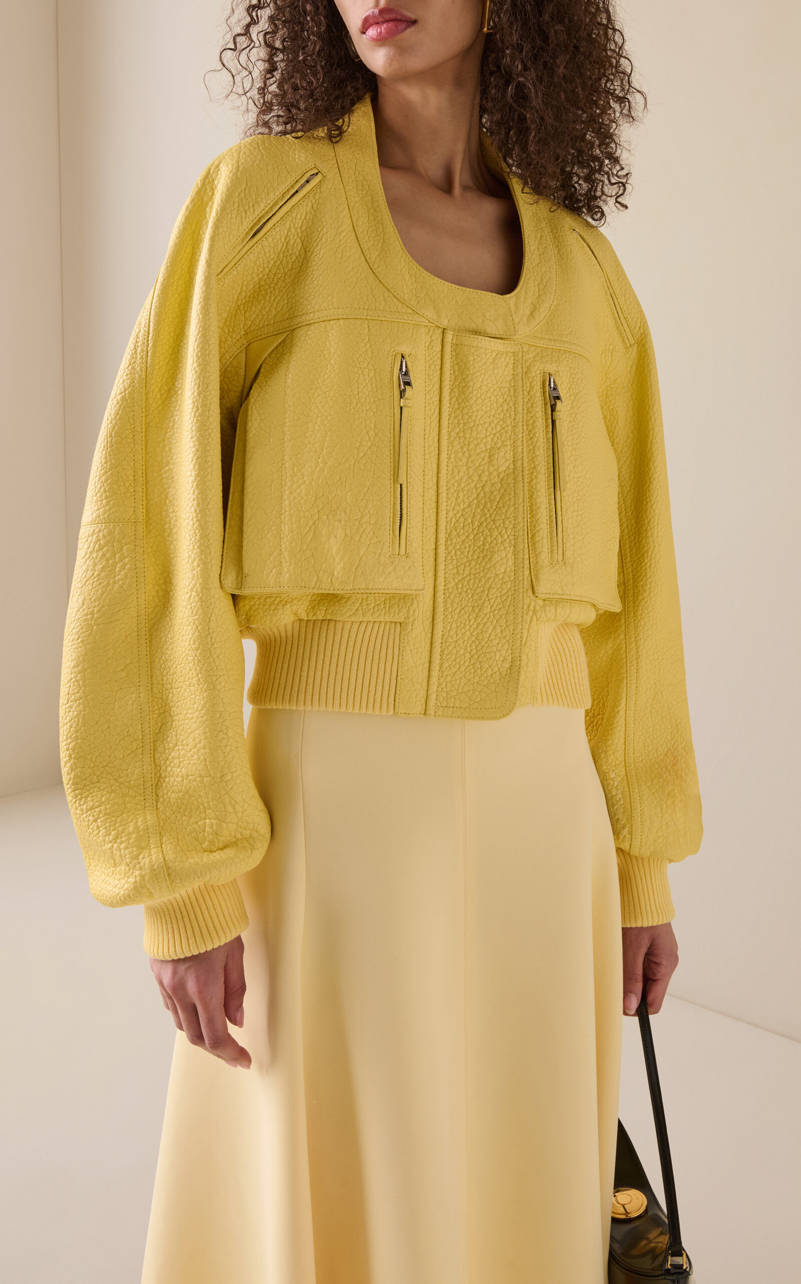 Tore Leather Blouson Top yellow - 2
