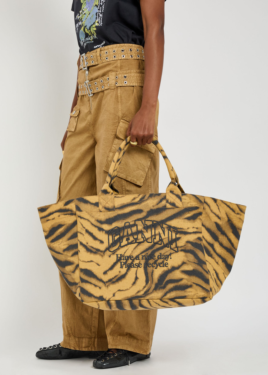 Ganni Zebra Print Xxl Shopper Canvas Tote bag - 5