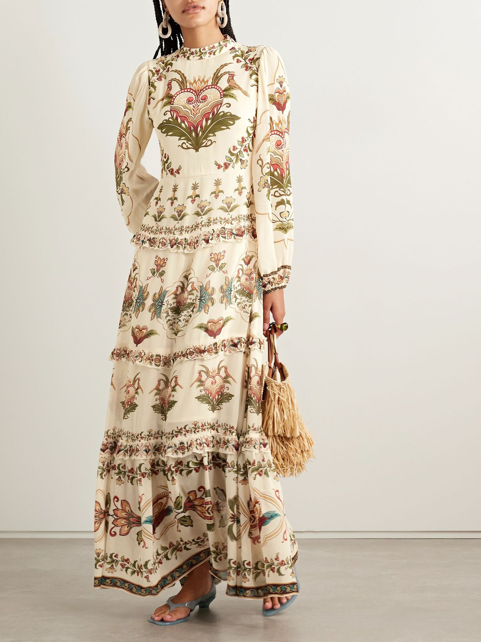 Majestic Hearts tiered floral-print georgette maxi dress Cream - 2