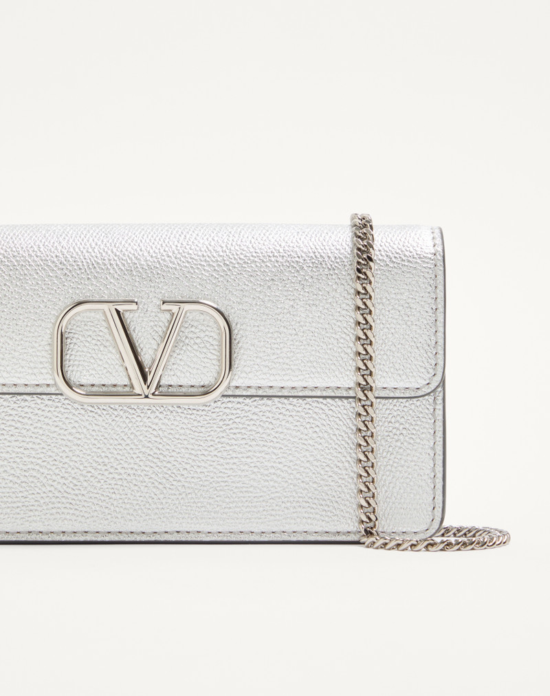 VLOGO SIGNATURE METALLIC GRAINY CALFSKIN WALLET WITH CHAIN 7