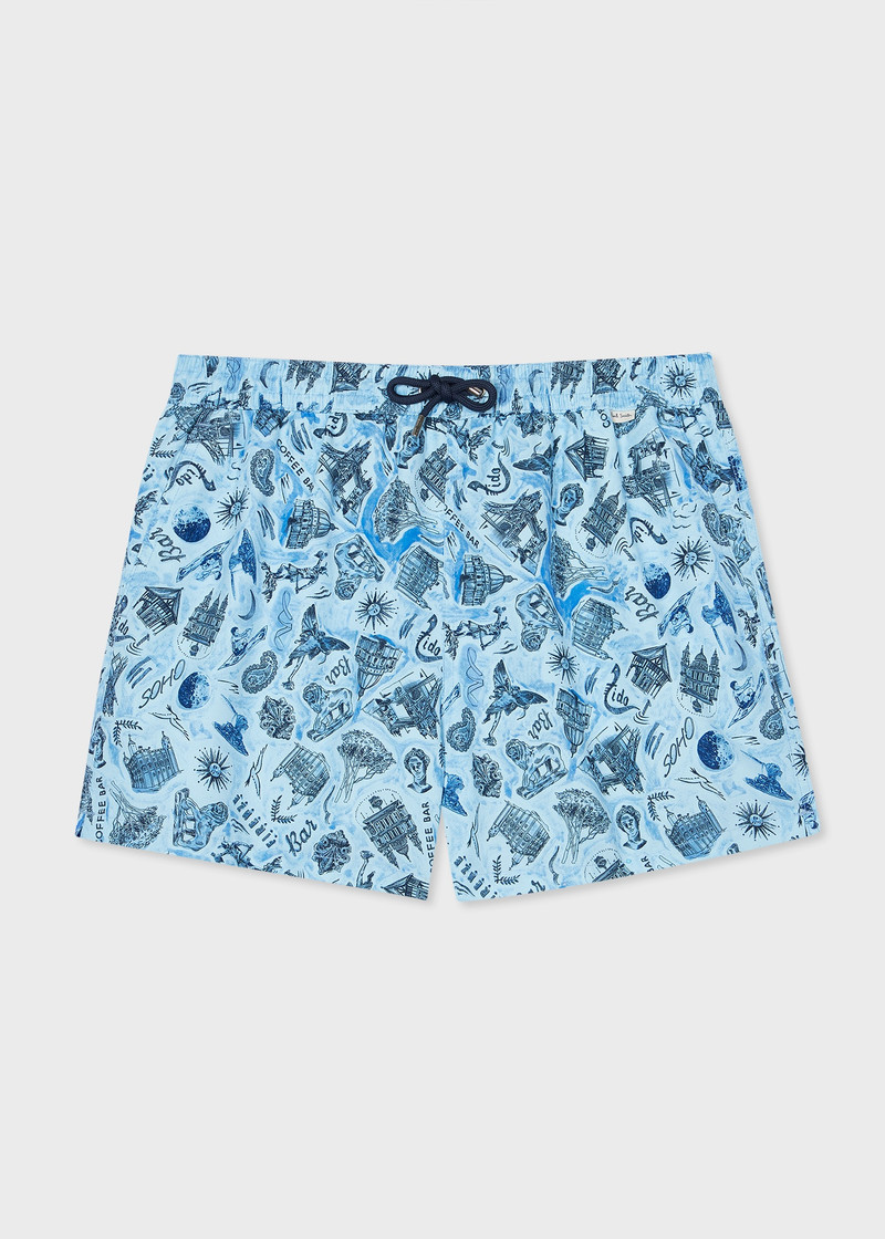 Blue 'Souvenir' Print Swim Shorts 1