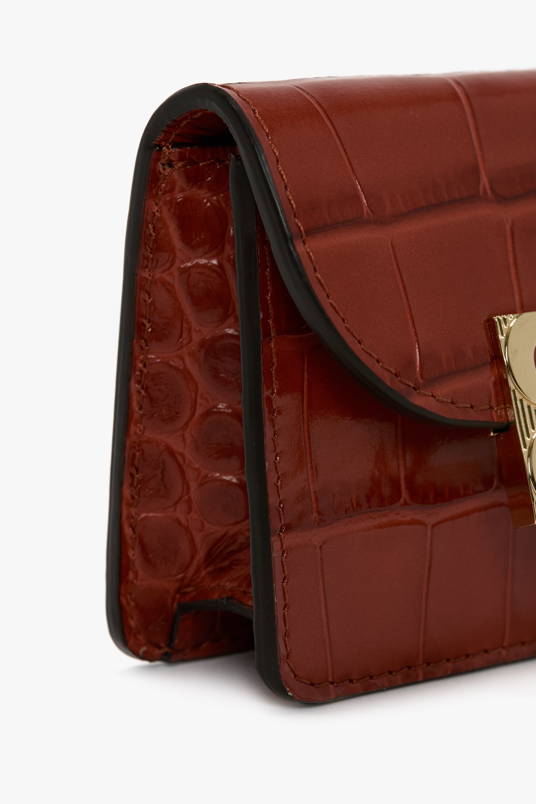 Micro Dorian Bag With Chain Strap In Brick Red Croc Embossed Leather 5