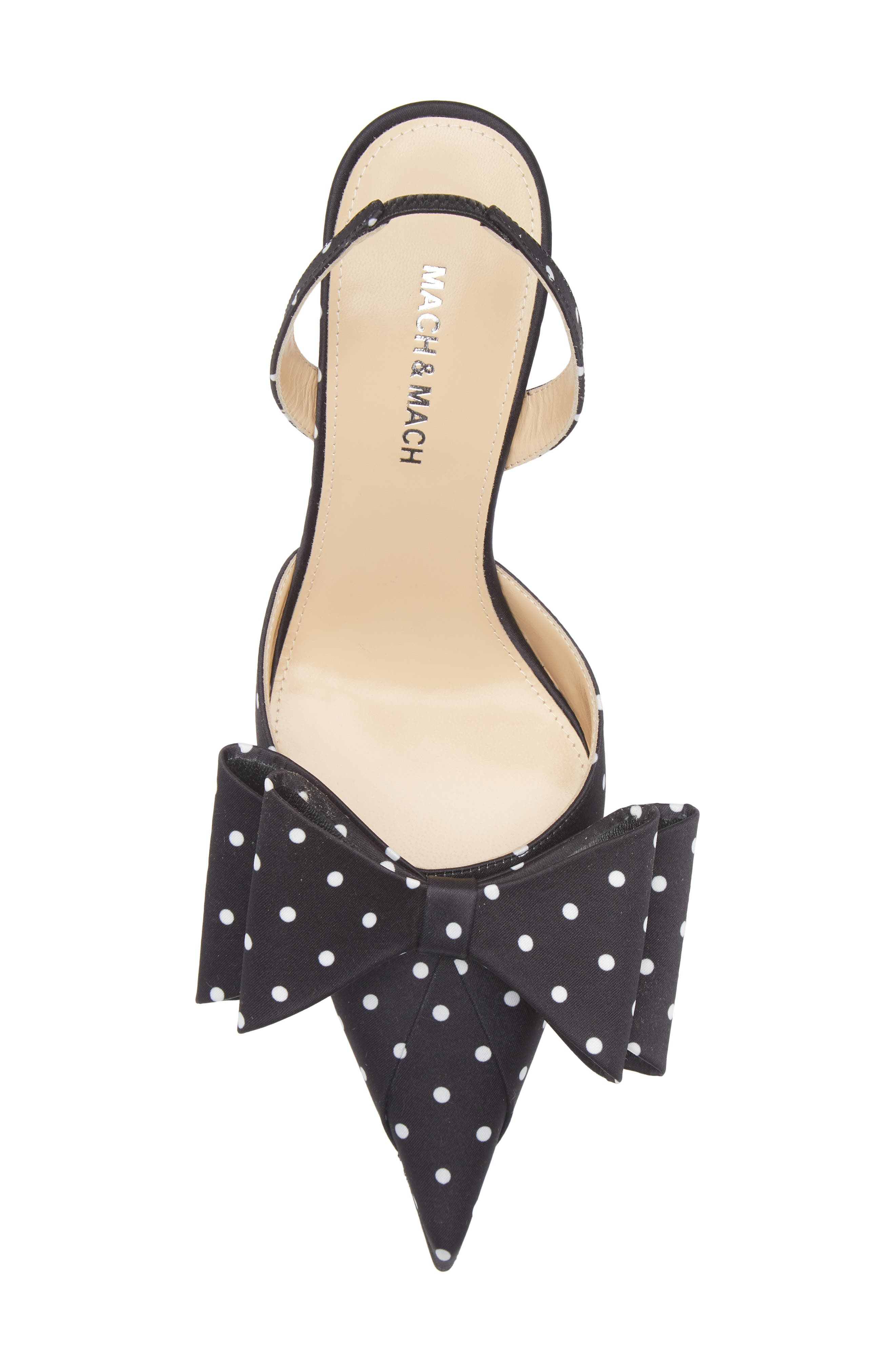 Mach & Mach Le Cadeau Bow Polka Dot Slingback Pump in Black/White at Nordstrom - 5