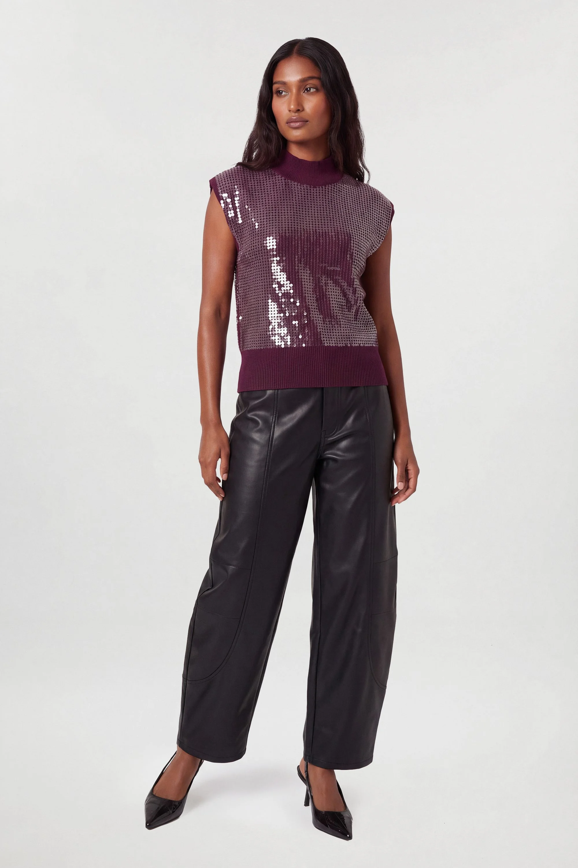 Sequin Cosy Knit Sleeveless Tank Top - 1