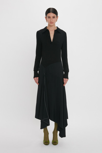 Victoria Beckham Henley Shirt Dress In Black outlook