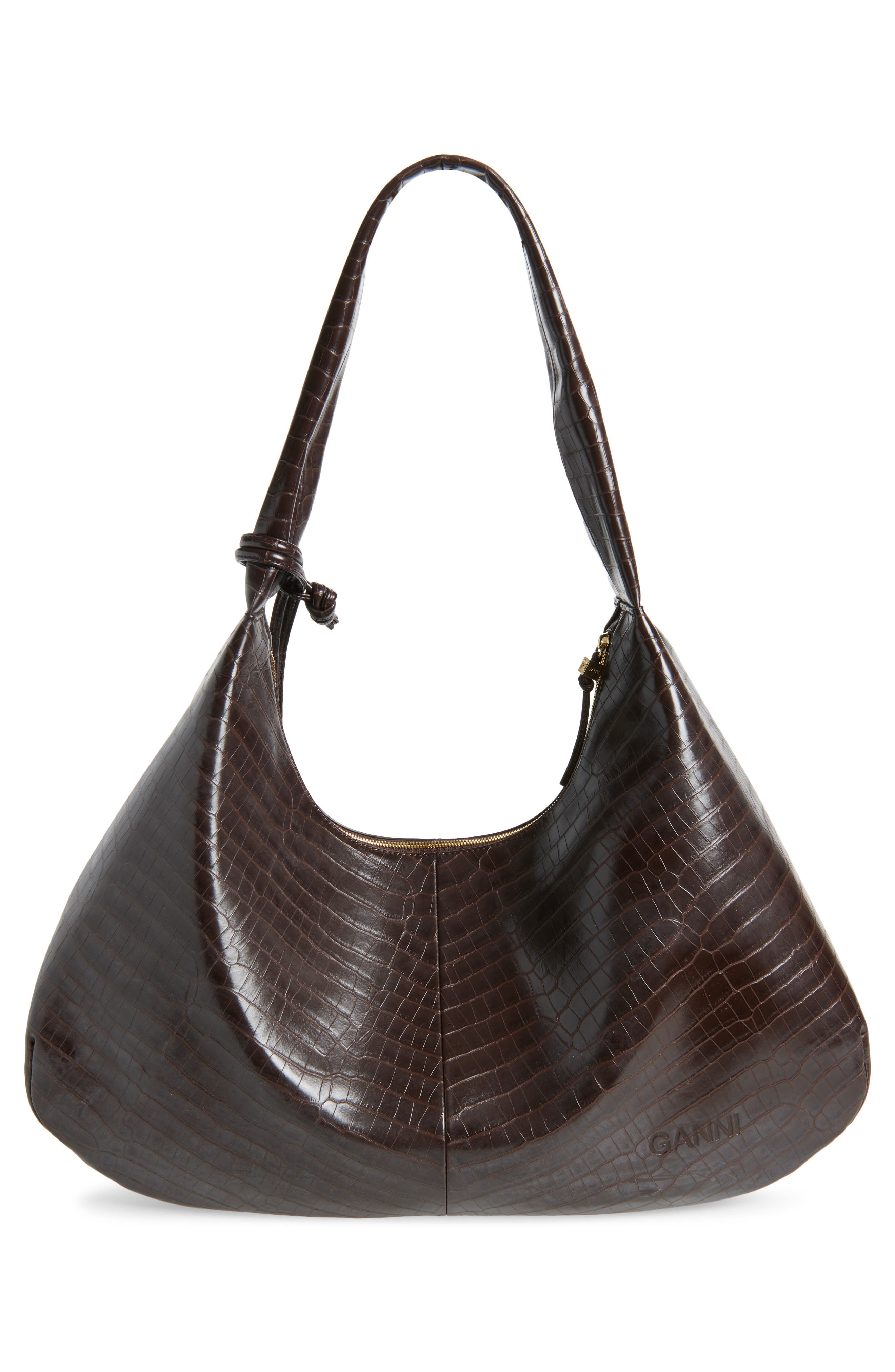 Ganni XXL Bou Croc Embossed Hobo Bag in Chocolate Fondant at Nordstrom - 3