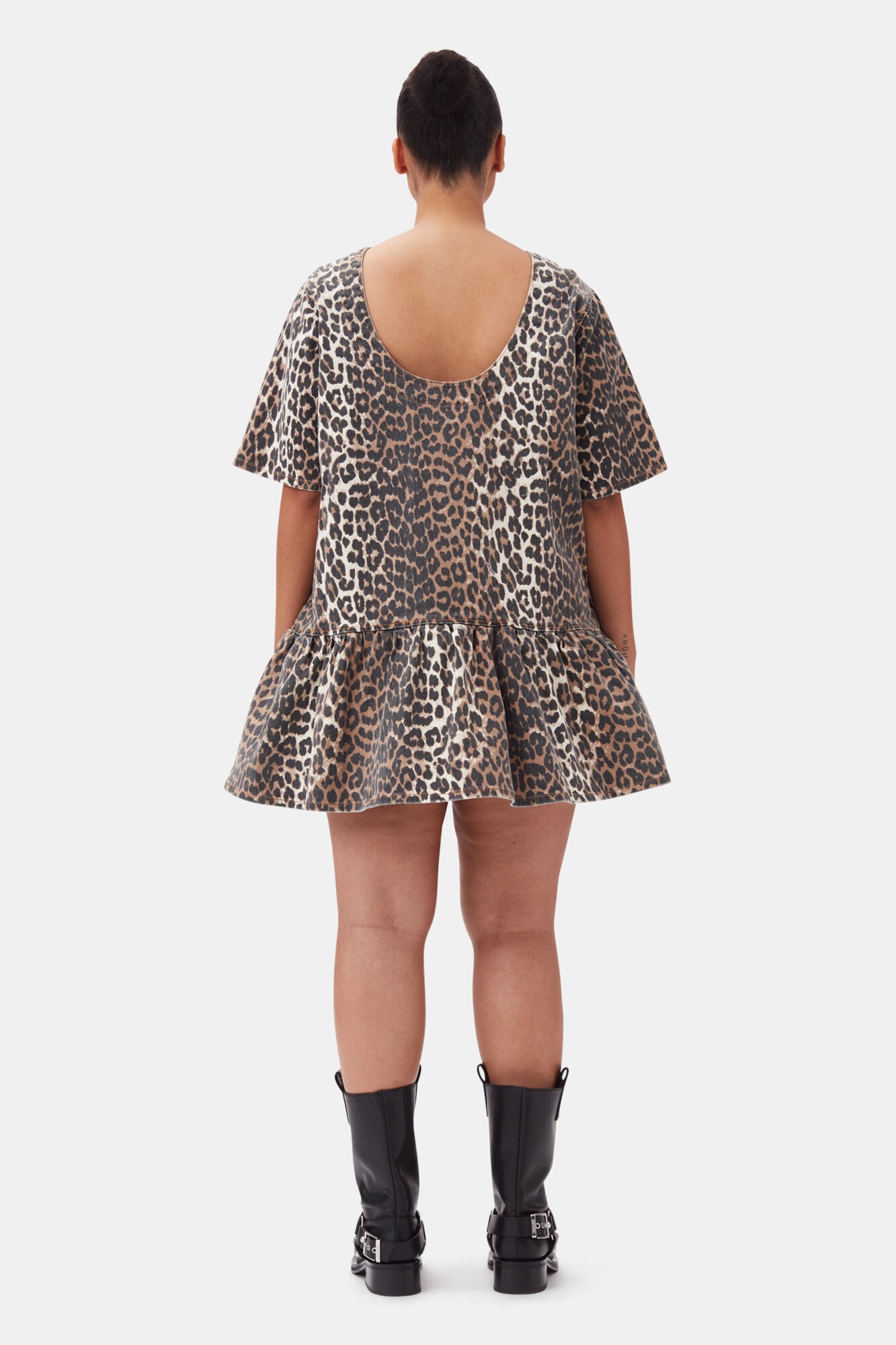LEOPARD OPEN-BACK MINI DENIM DRESS - 9