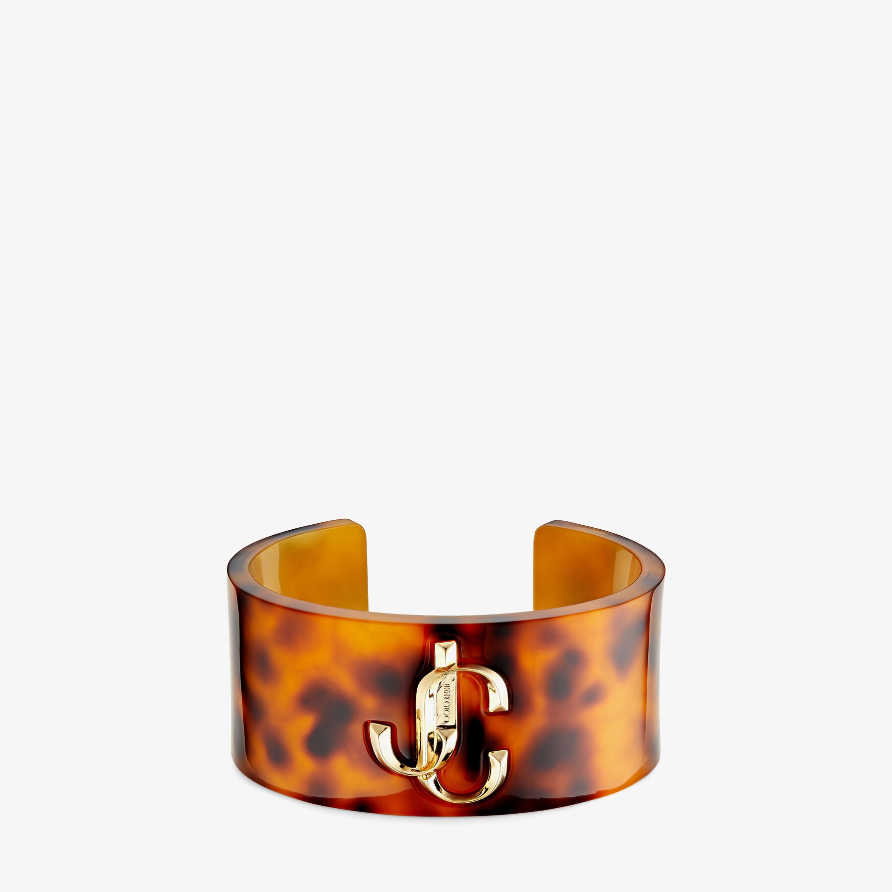 JC Cuff
Tortoiseshell Resin Cuff Bracelet with Gold-Finish Metal JC Emblem - 1