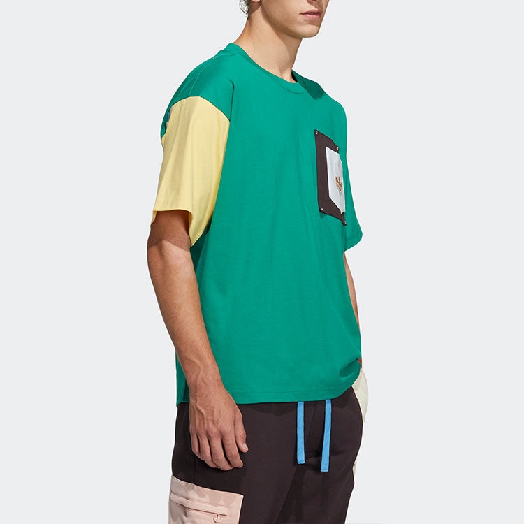 adidas originals Series Contrasting Colors Chest Pocket Round Neck Short Sleeve Green HC0341 - 4