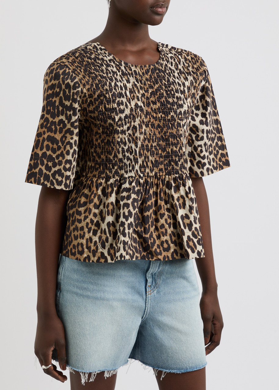 Leopard-print cotton-poplin top - 2