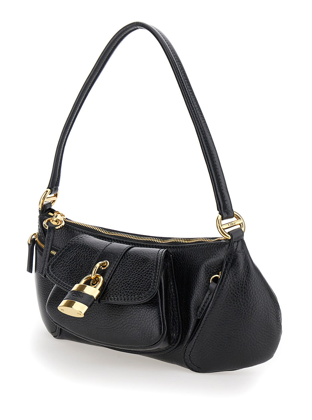 Chloé Women 'The 99' Black Shoulder Bag With Padlock In Hammered Leather Woman - 2