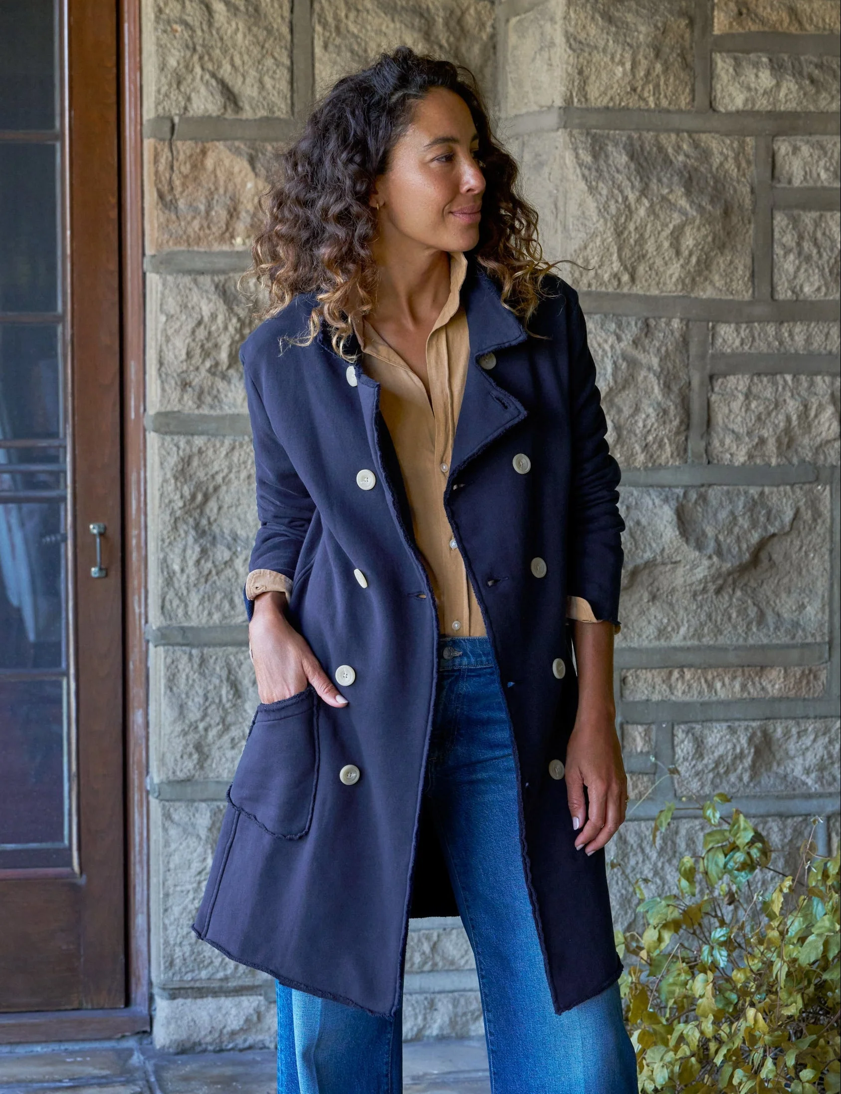 Sweatshirt Trench Coat - 1