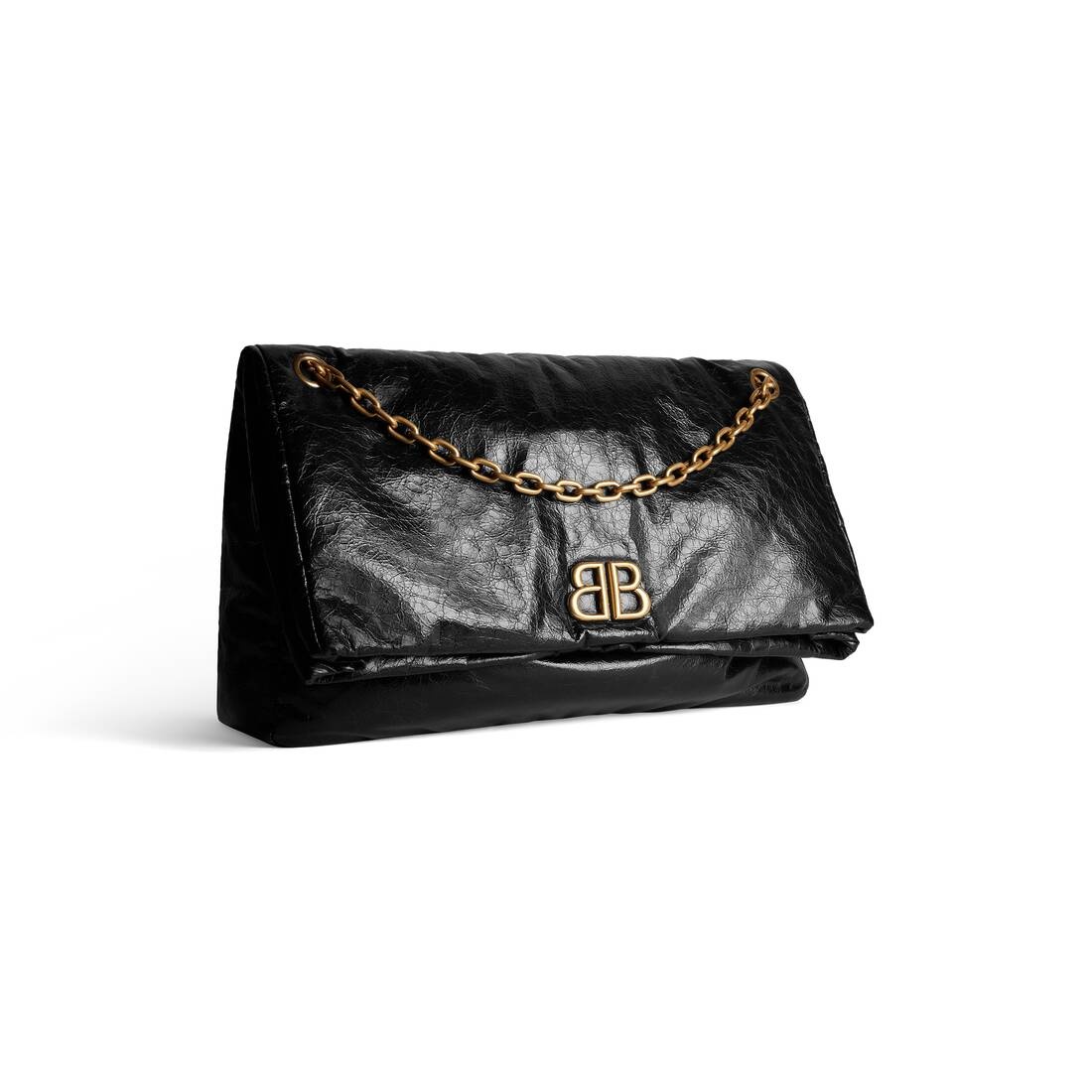 Women's Crush Large Chain Bag Crocodile Embossed in Black