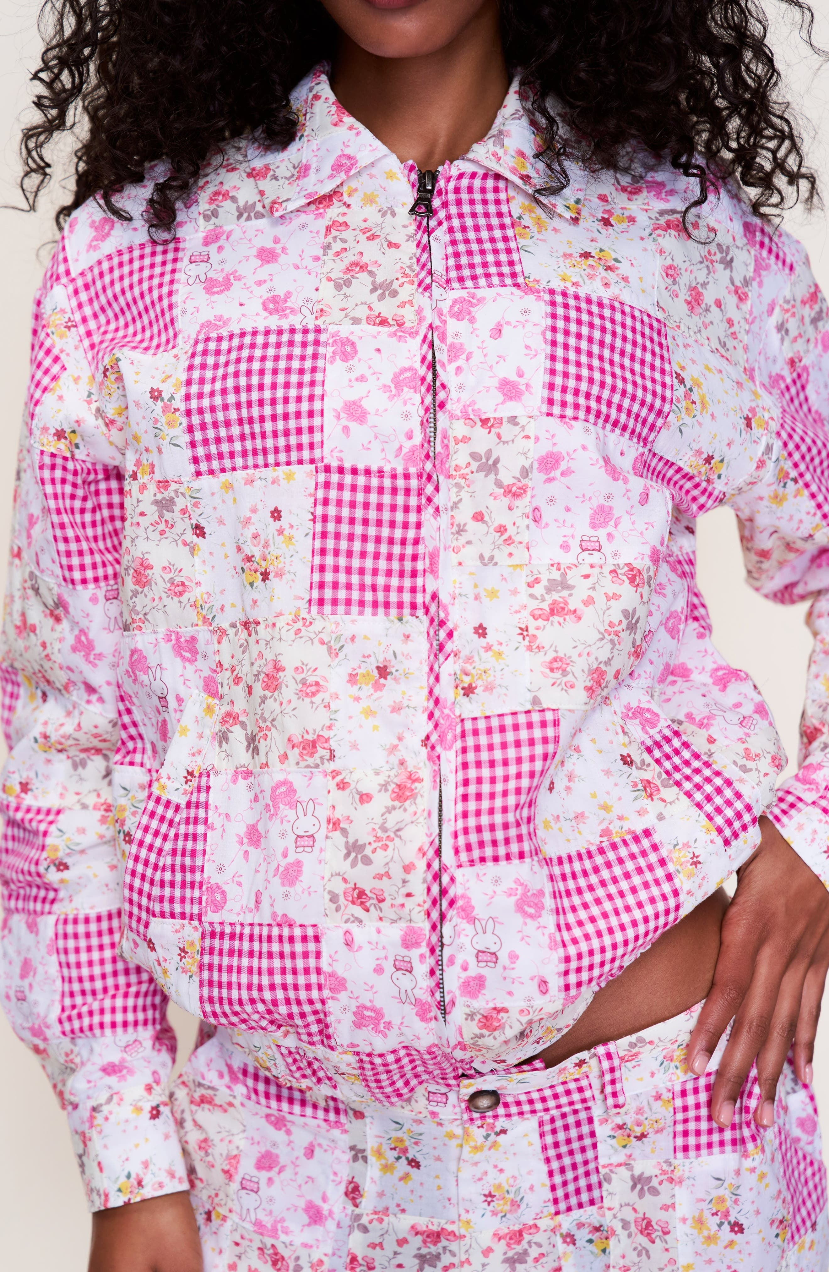 Guizio Adrian Patchwork Bomber in Pink Multi Plaid at Nordstrom - 3