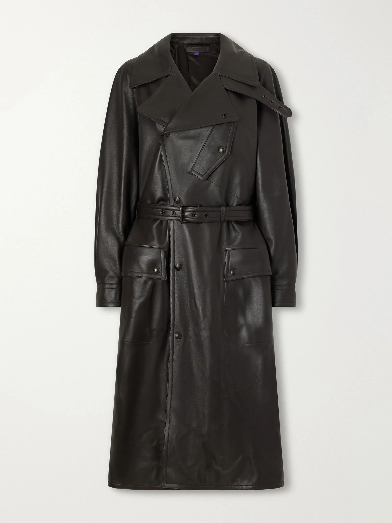 Belted leather coat Black - 1