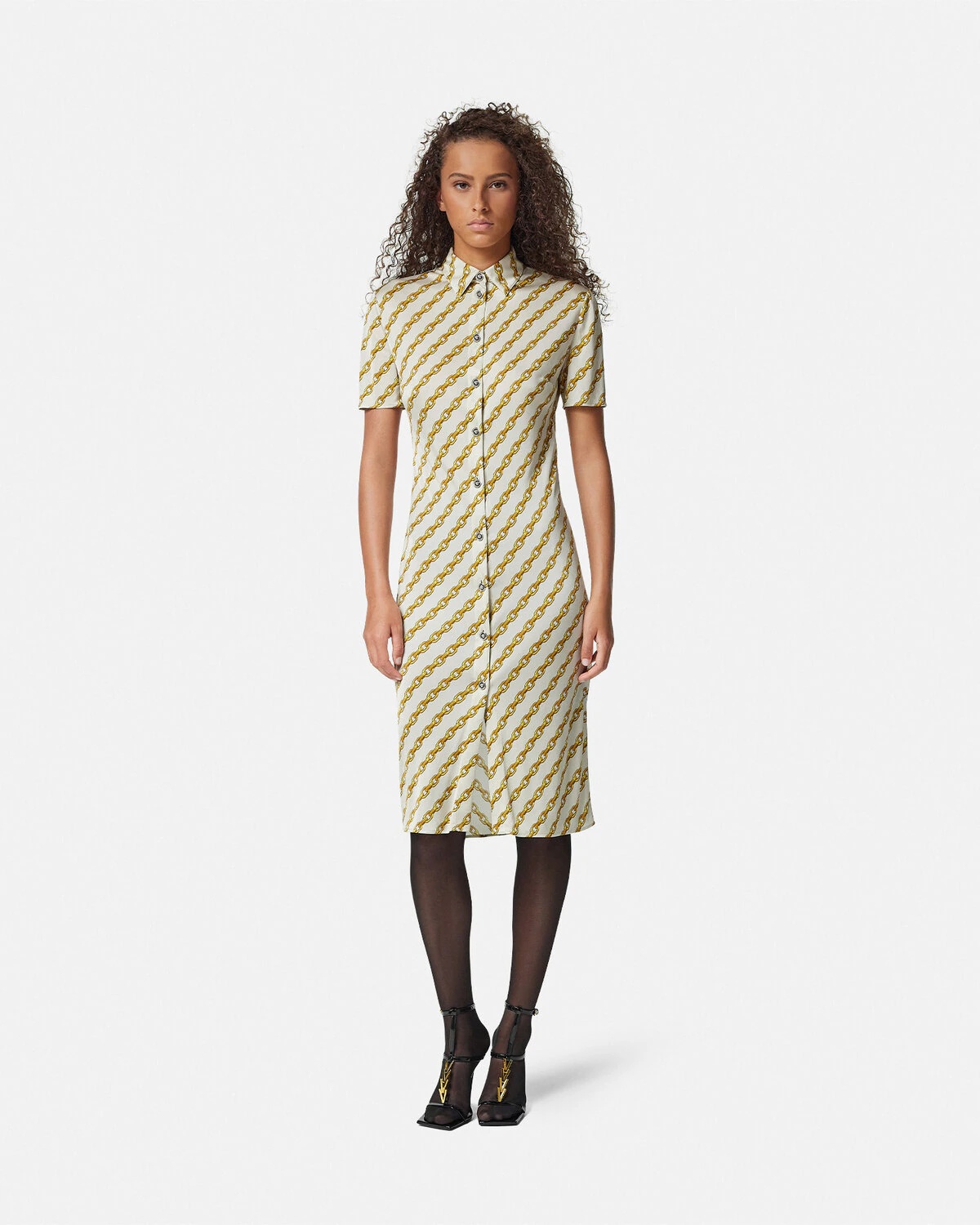 Chain Stripes Fitted Midi Shirt Dress - 4