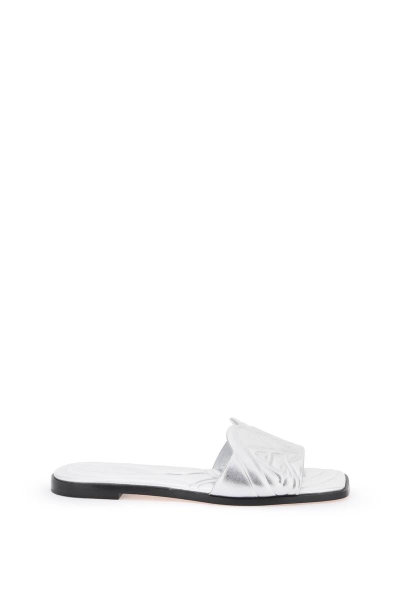 ALEXANDER MCQUEEN LAMINATED LEATHER SLIDES WITH EMBOSSED SEAL LOGO - 1
