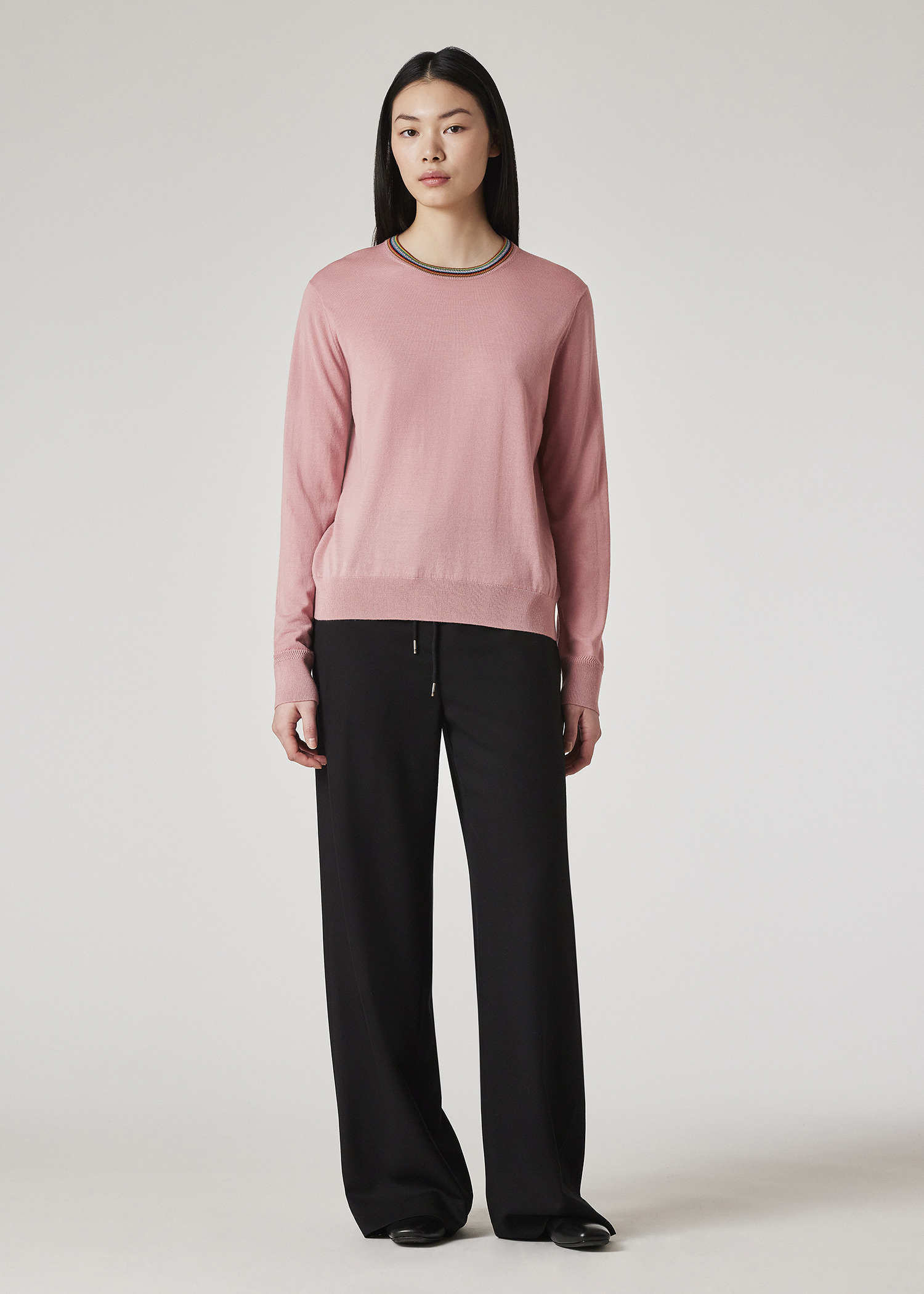 Women's Pink 'Signature Stripe' Crew Neck Merino Wool Sweater - 5
