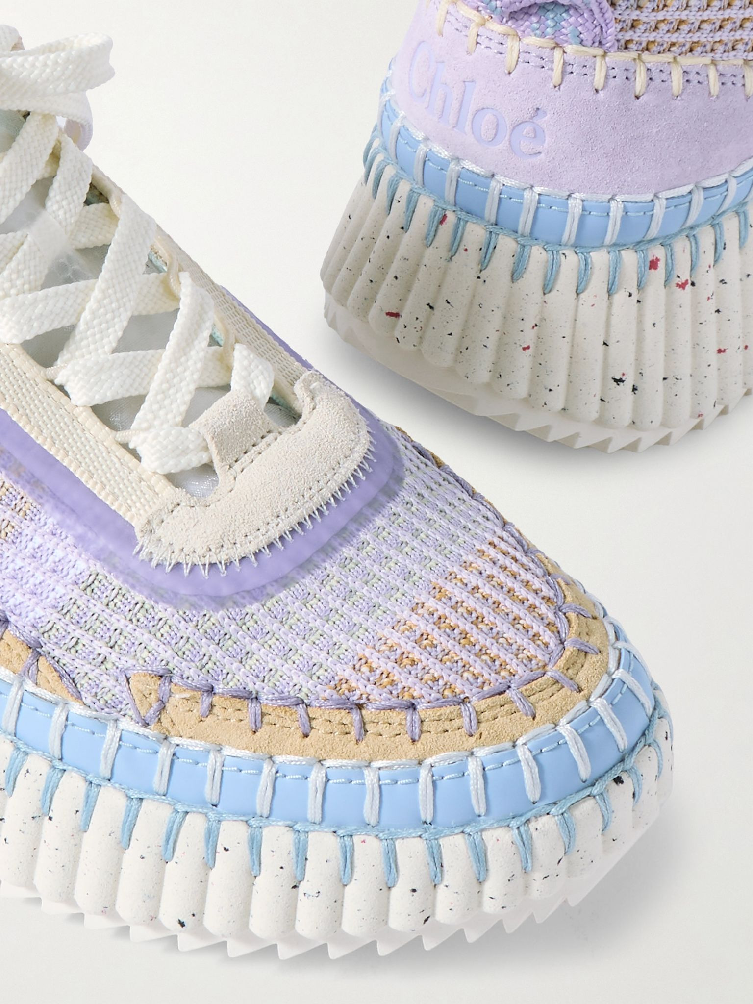 Nama embroidered suede and mesh sneakers Lilac - 4