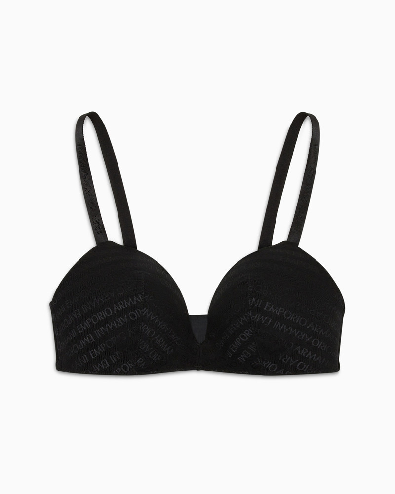 ASV padded triangle bra in recycled bonded mesh with all-over logo lettering 1