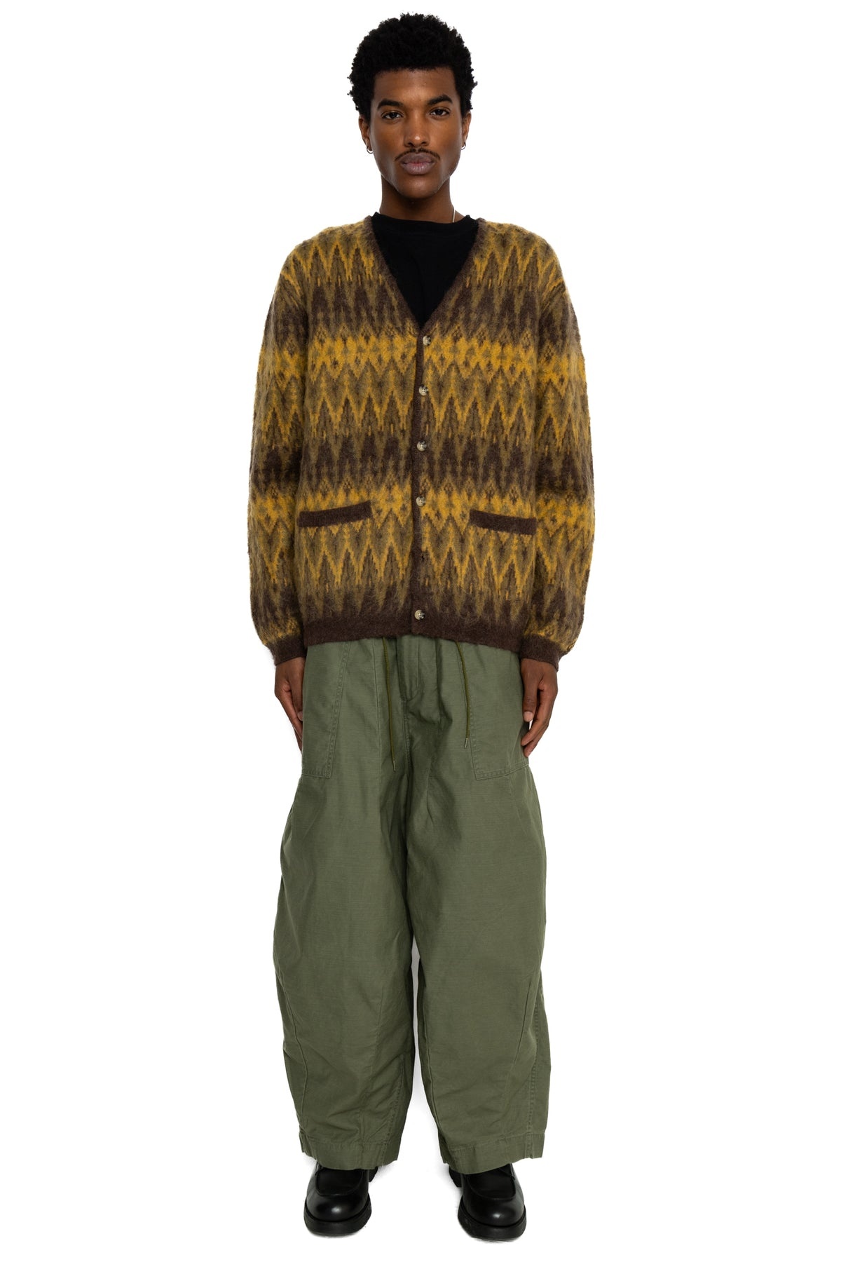 Cardigan Double Jacquard Chevron Pattern - Brown - 2