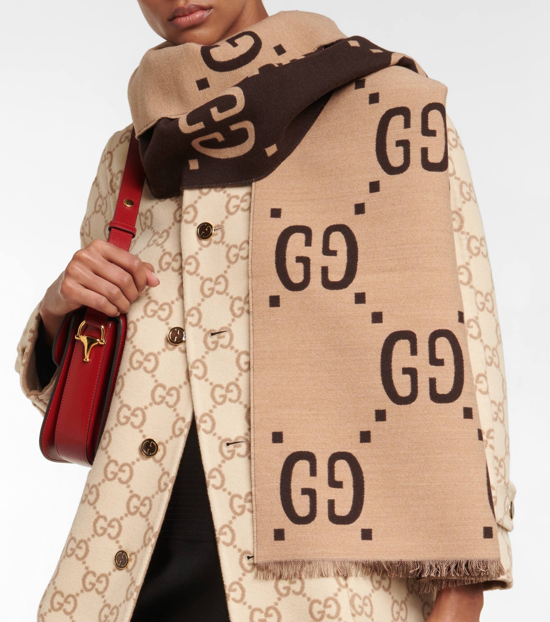 GG jacquard wool and silk scarf - 2