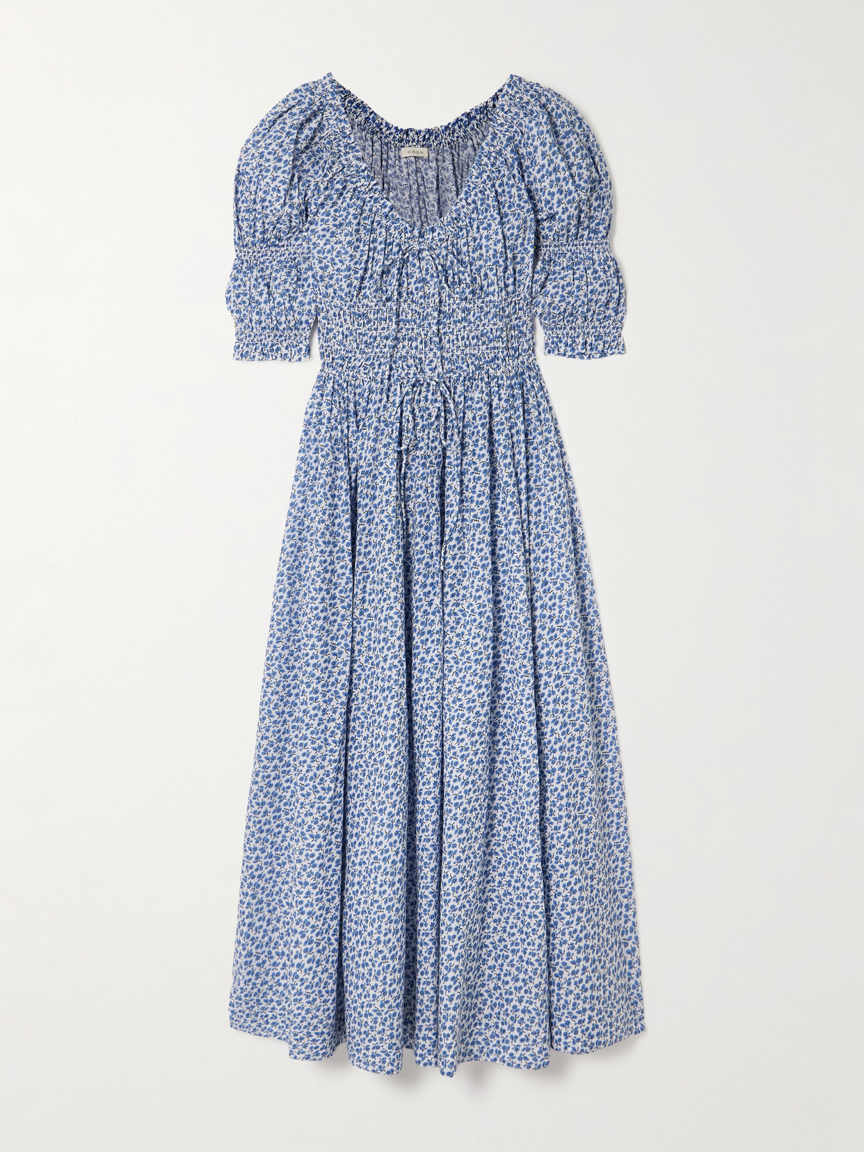 Ischia Shirred Floral-print Organic Cotton-voile Midi Dress - 1