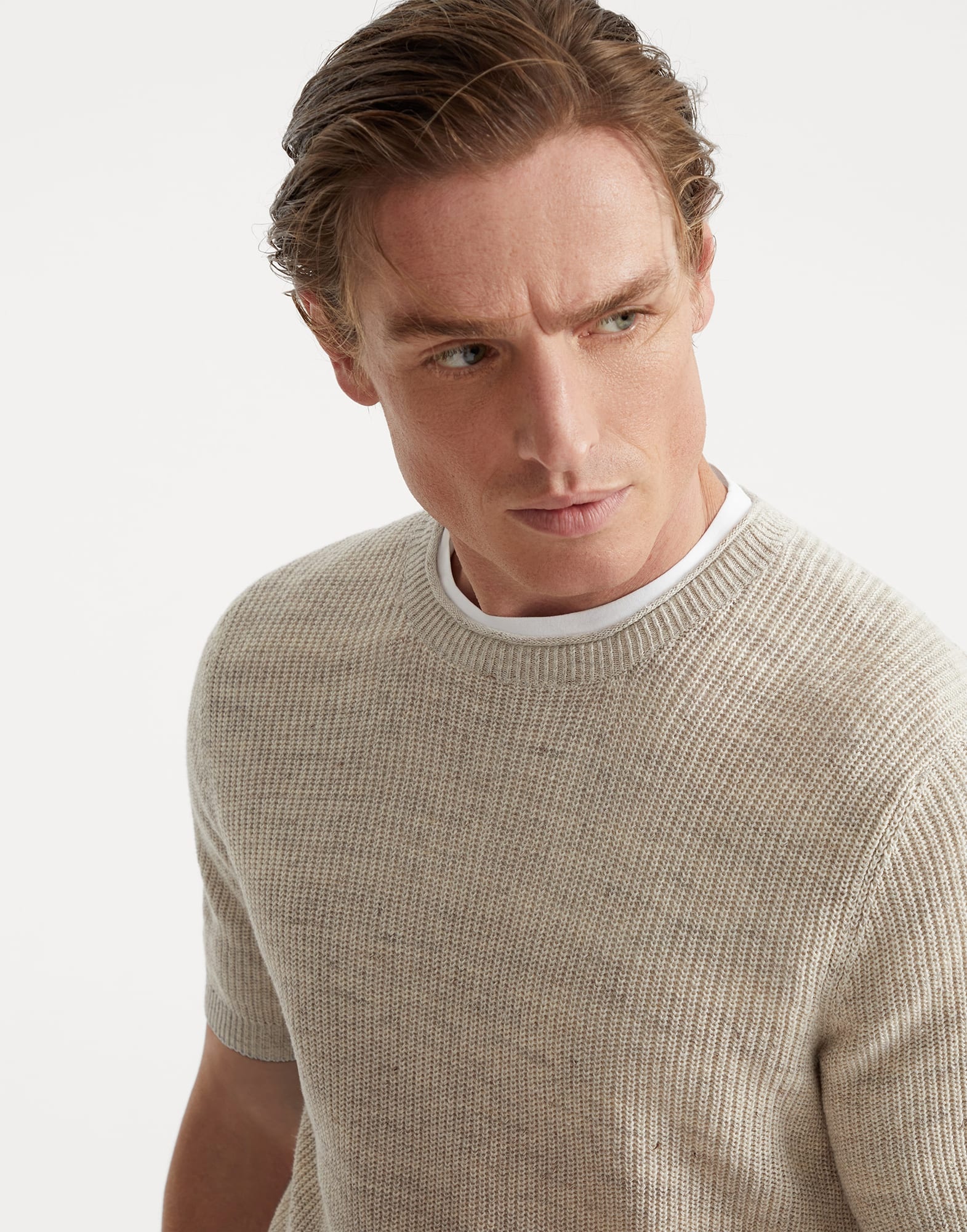 Linen and cotton half English rib knit t-shirt - 3