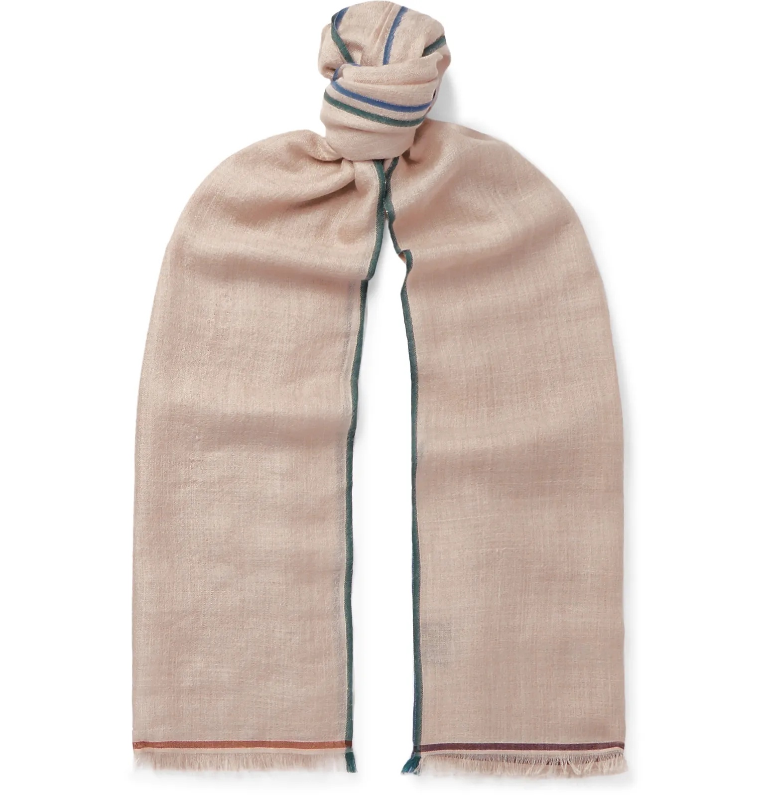 Fringed Contrast-Trimmed Cashmere, Silk and Hemp-Blend Scarf - 1