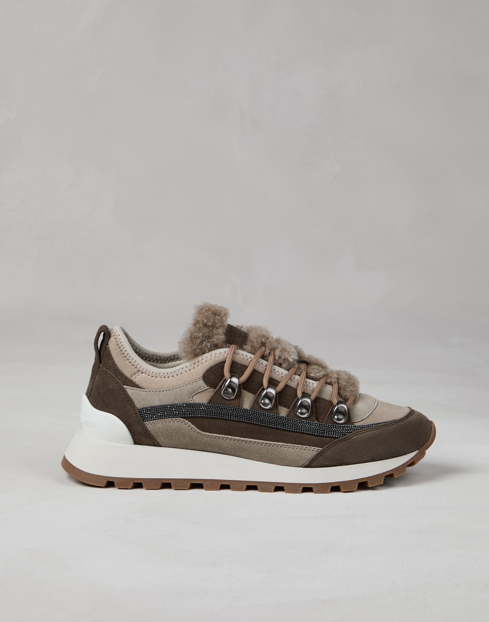 Suede runners with shearling insert and precious stripe detail - 5