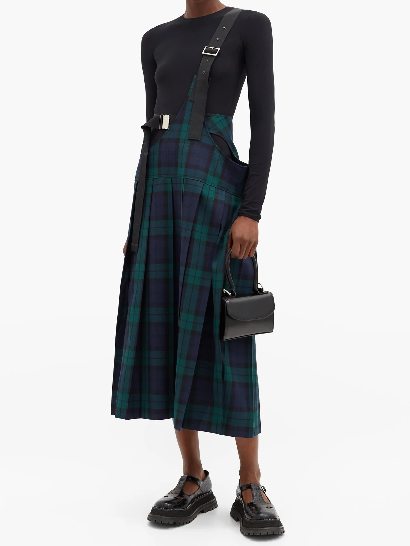 Shoulder-strap pleated tartan wool kilt - 2