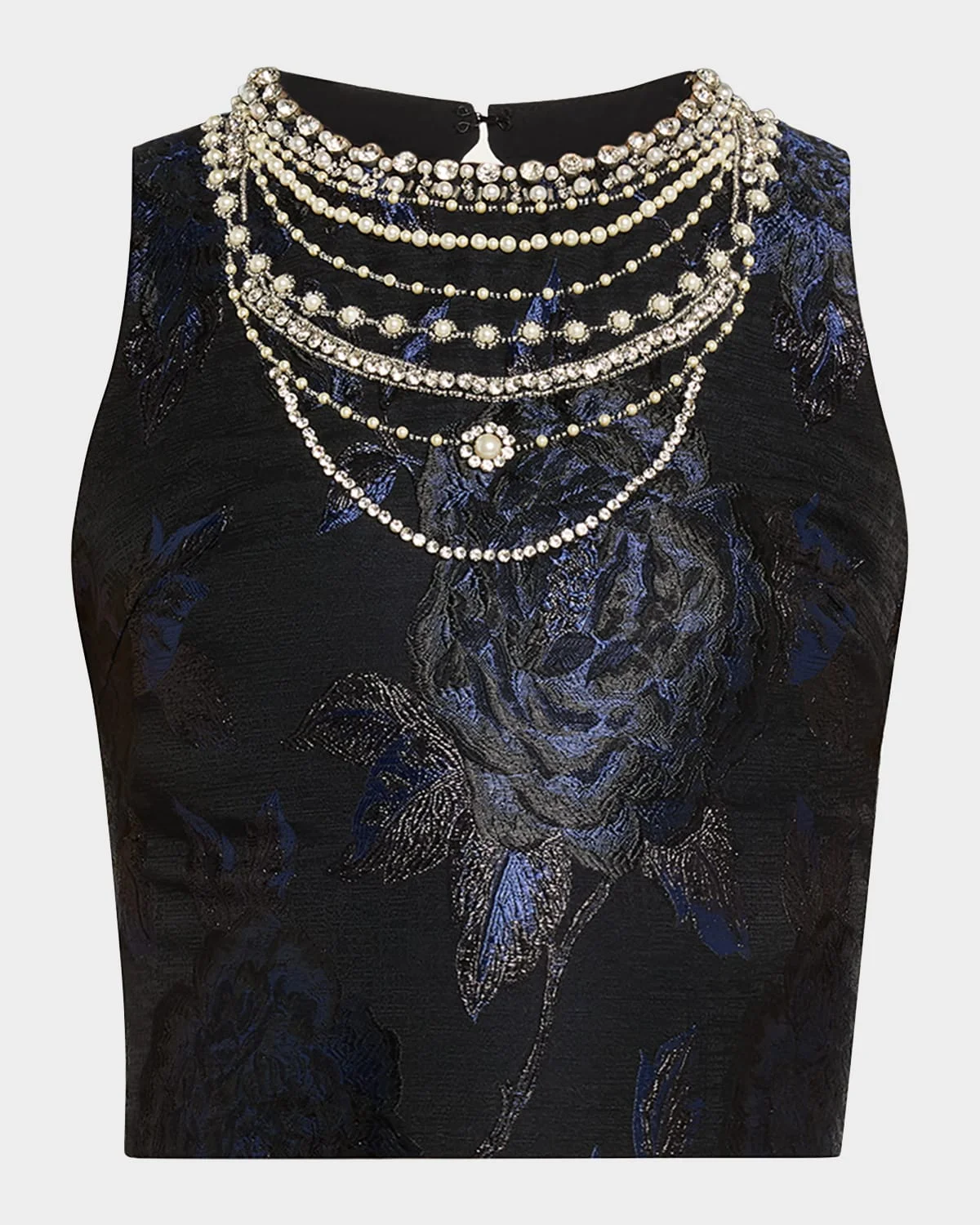 Cherra Embellished Floral Jacquard Crop Top - 1