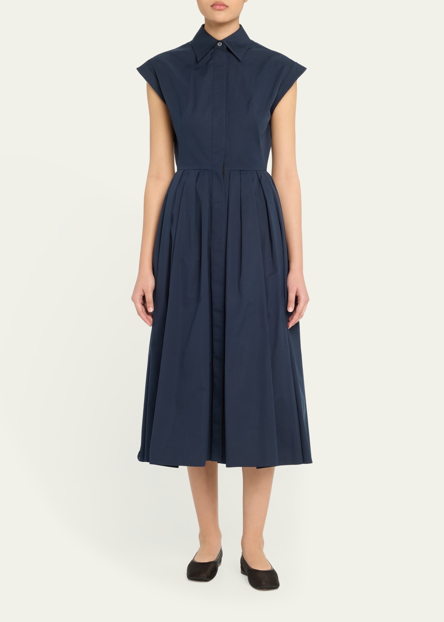 Cap-Sleeve Pleated Midi Shirtdress - 2
