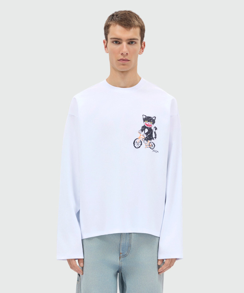MSGM White long-sleeve cotton jersey T-shirt with chest embroidery outlook