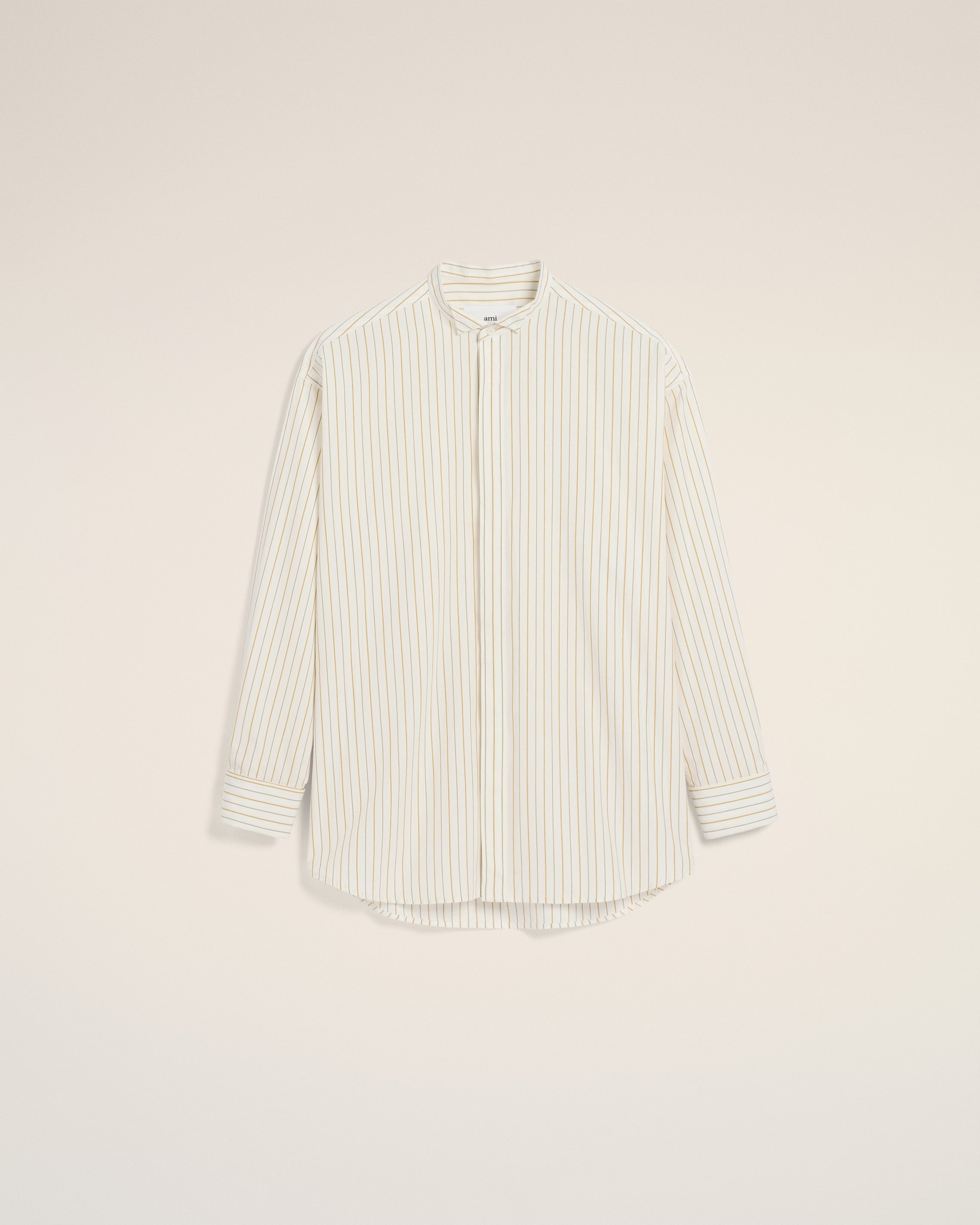 WHITE AND KHAKI COTTON WINGTIP COLLAR OVERSIZED SHIRT - 2