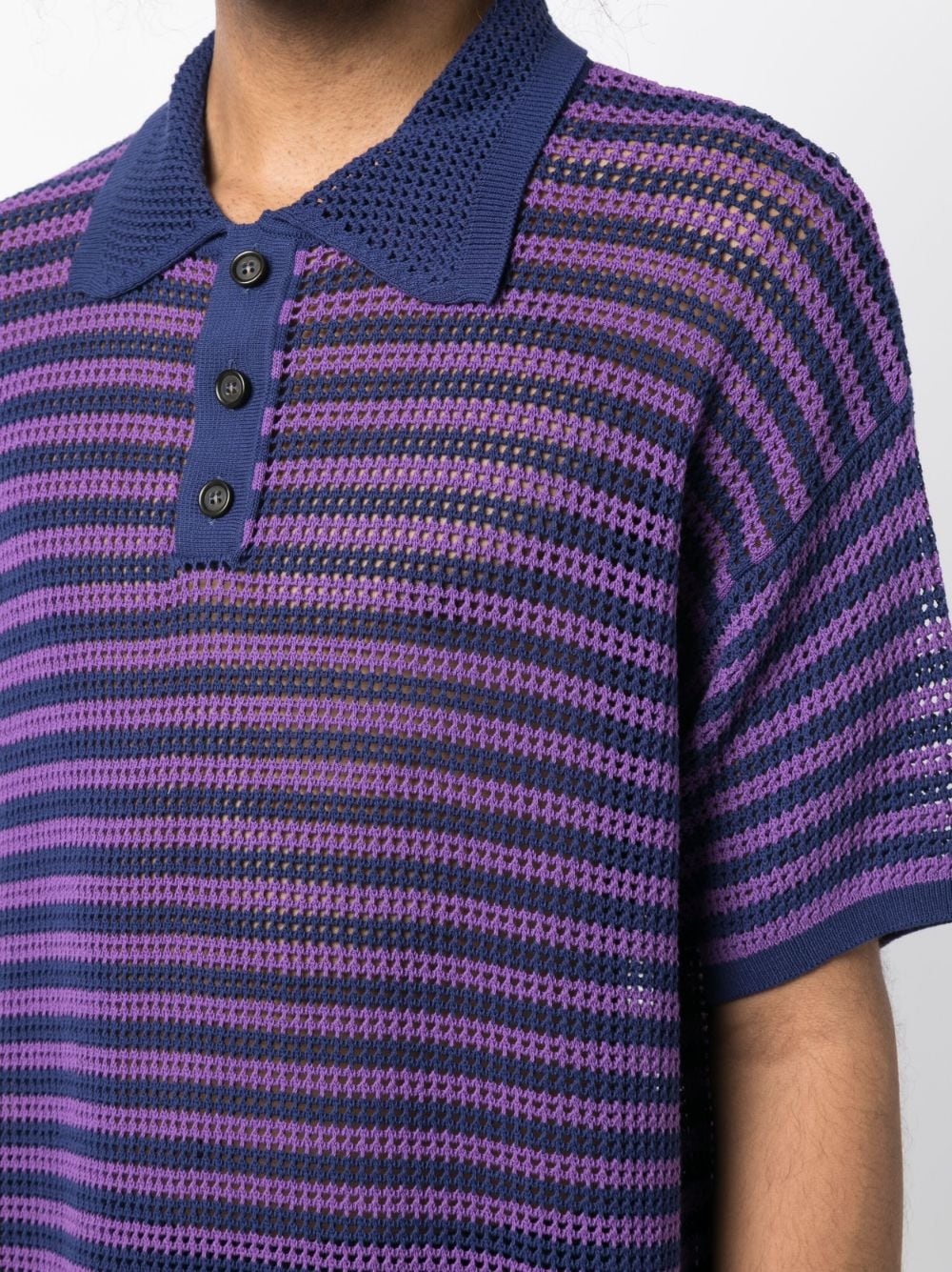 striped open-knit polo shirt - 5