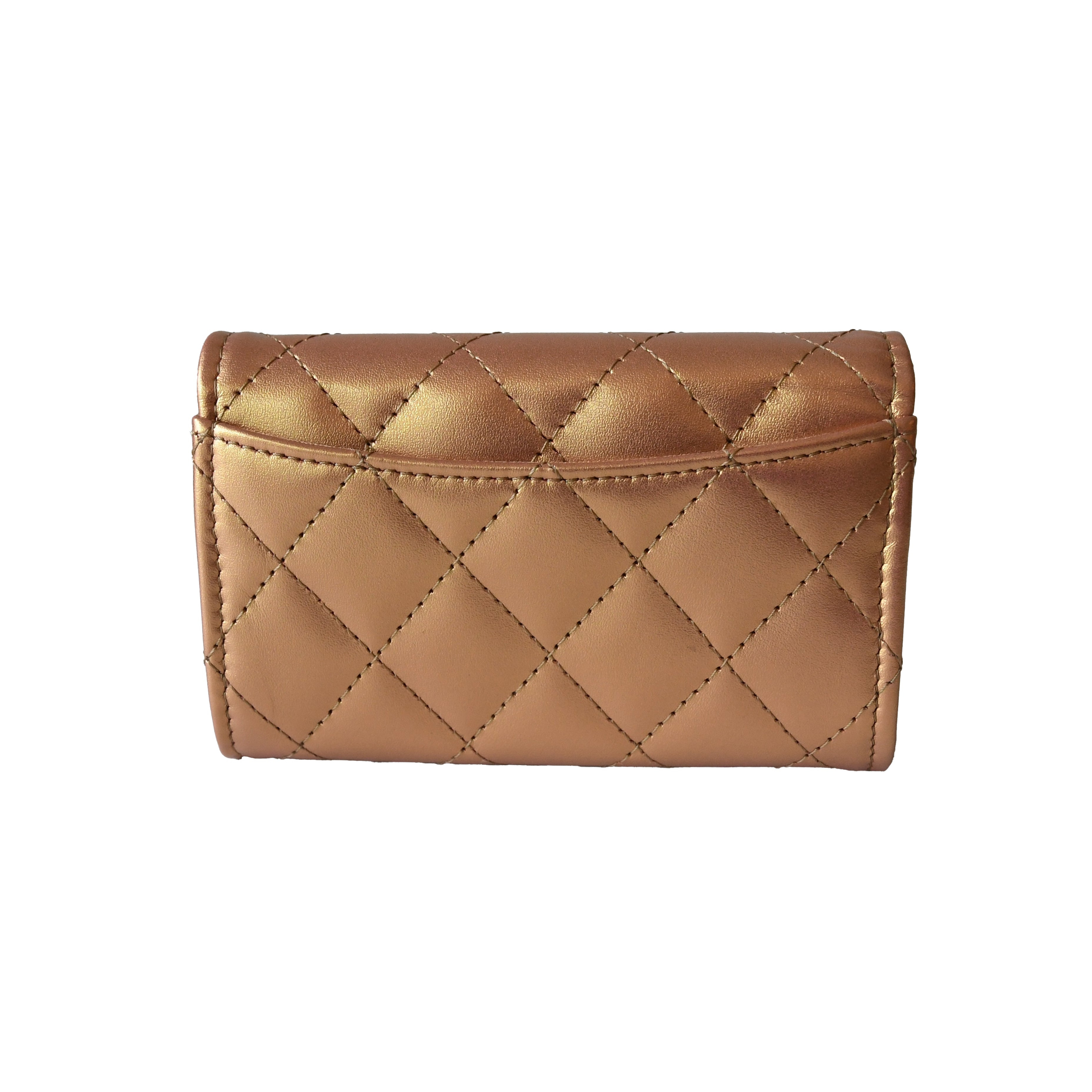Chanel CC Metallic Lambskin Quilted Flap Card Holder Wallet Golden - 2