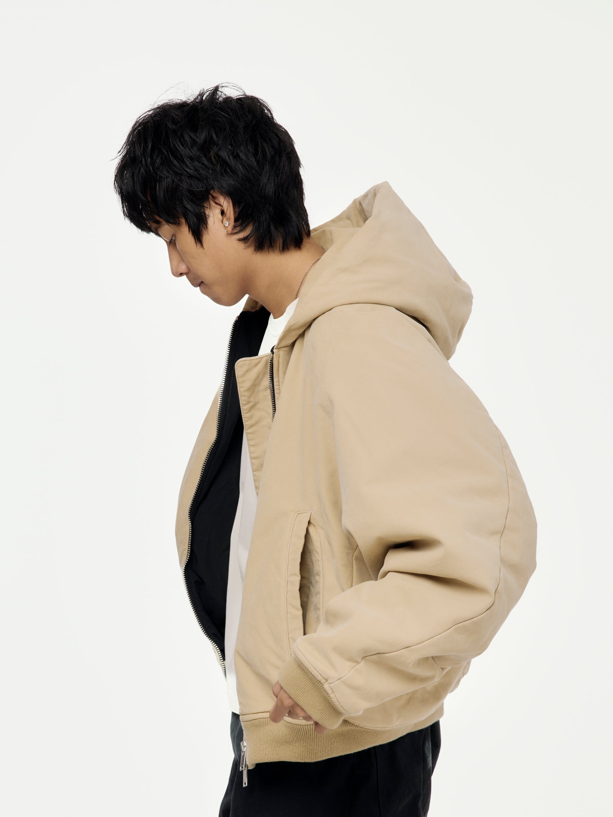 CANVAS WORKWEAR SEAMLESS HOODED ZIP UP (KHAKI) - 2
