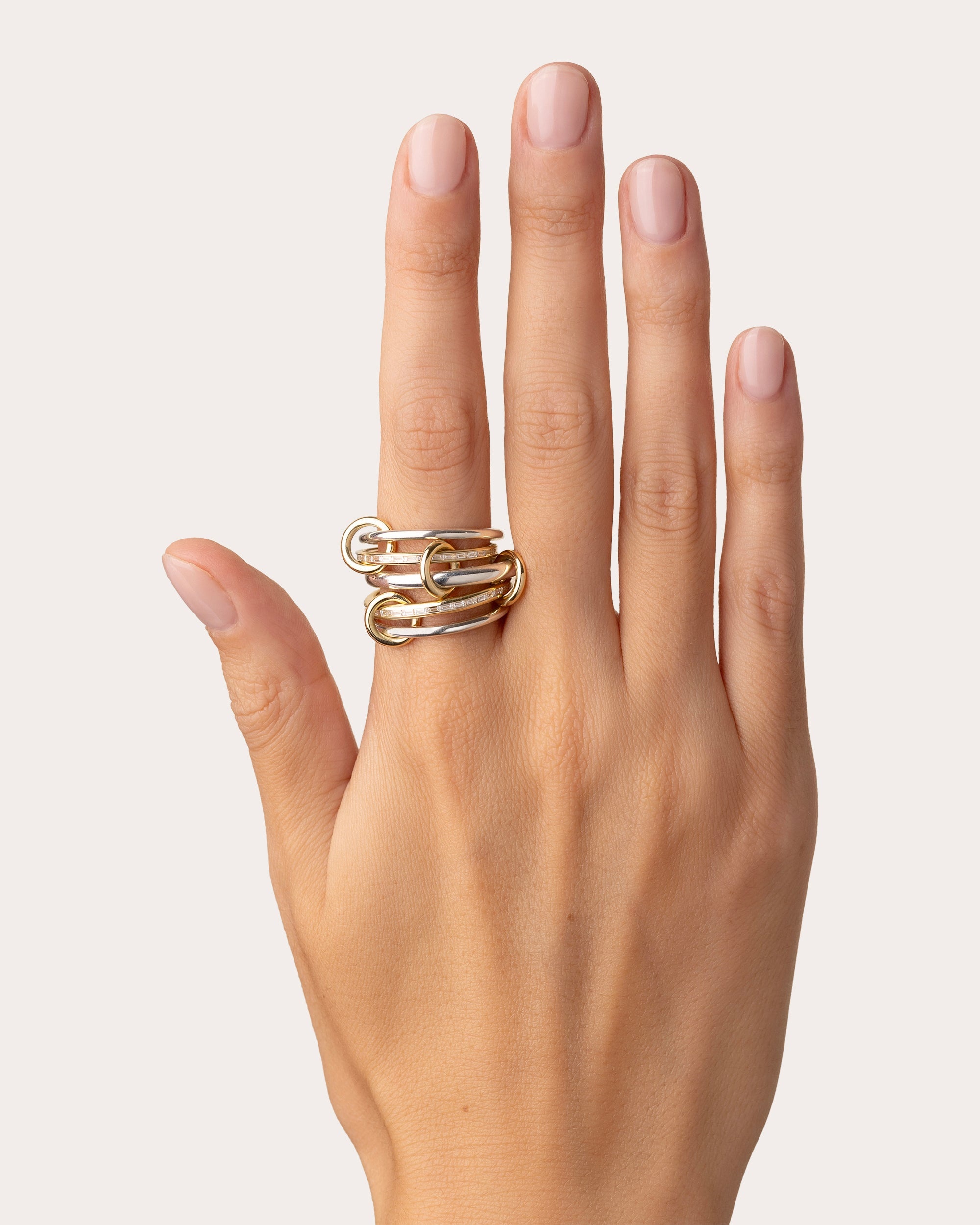 Salix 18K Gold Sterling Silver and Diamond Linked Rings - 2