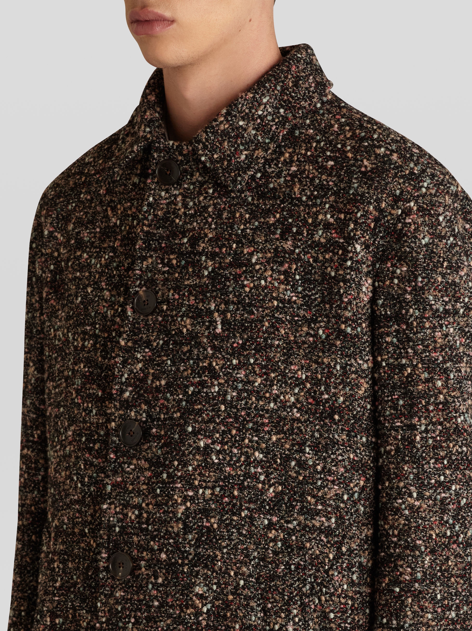 WOOL BOUCLÉ COAT WITH COLOUR BLOCK INTERIOR - 2