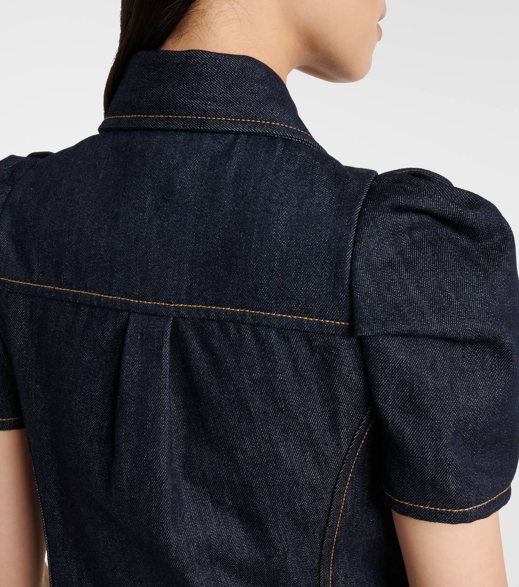 Puff-sleeve denim minidress - 6