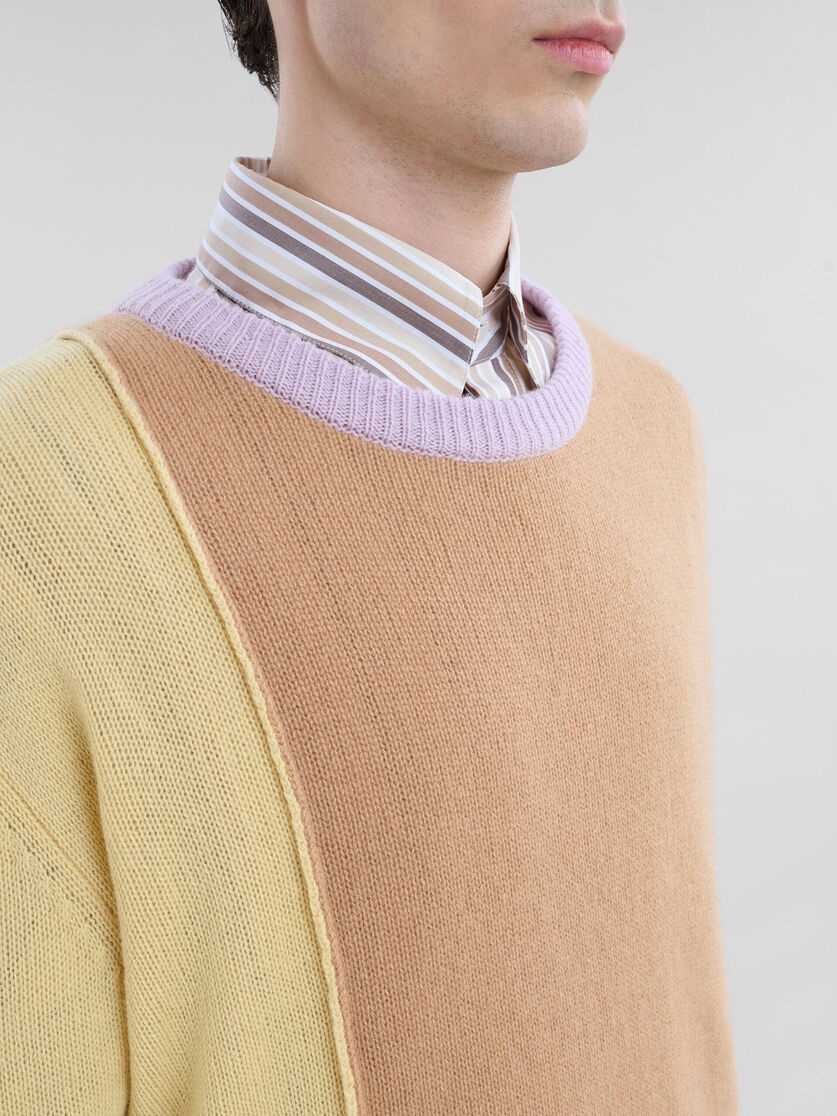 BROWN CASHMERE COLOUR-BLOCK JUMPER - 4