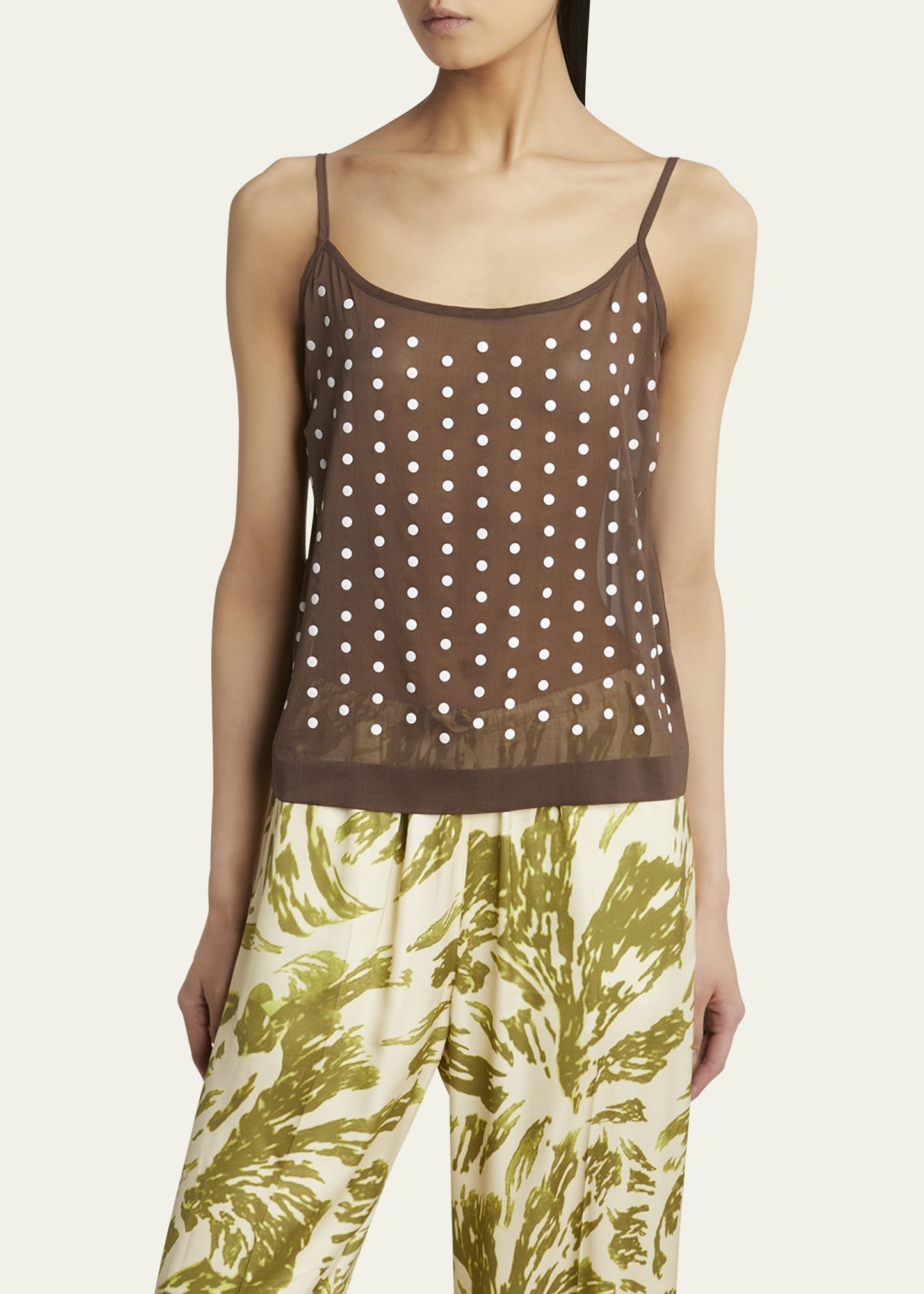 Calipso Polka-Dot Printed Sheer Cami Top - 4