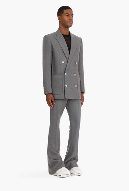 Heather gray wool blazer with double-breasted silver-tone buttoned closure - 7