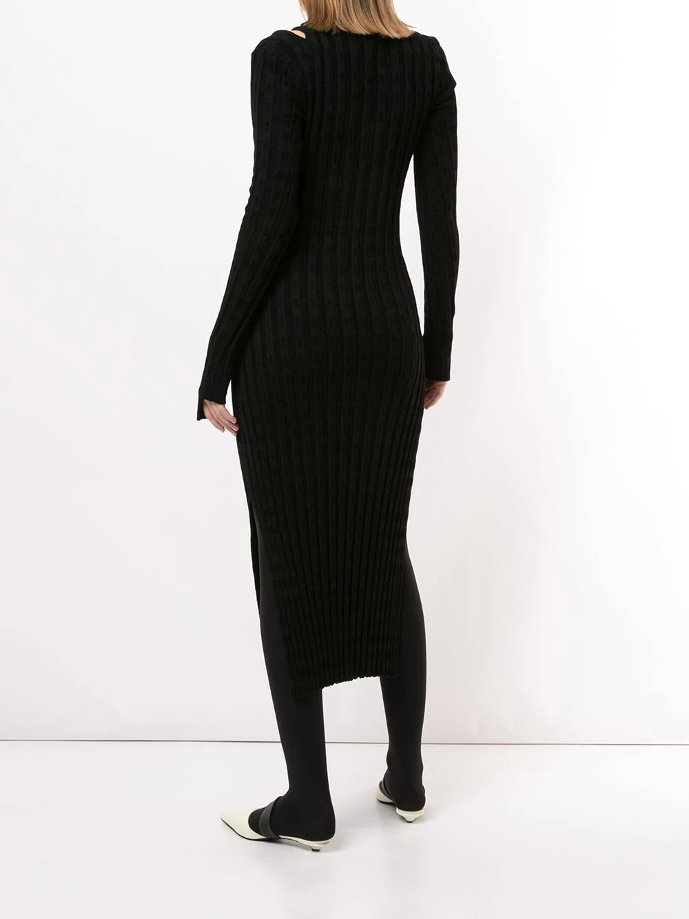 velvet checkerboard ribbed dress - 4