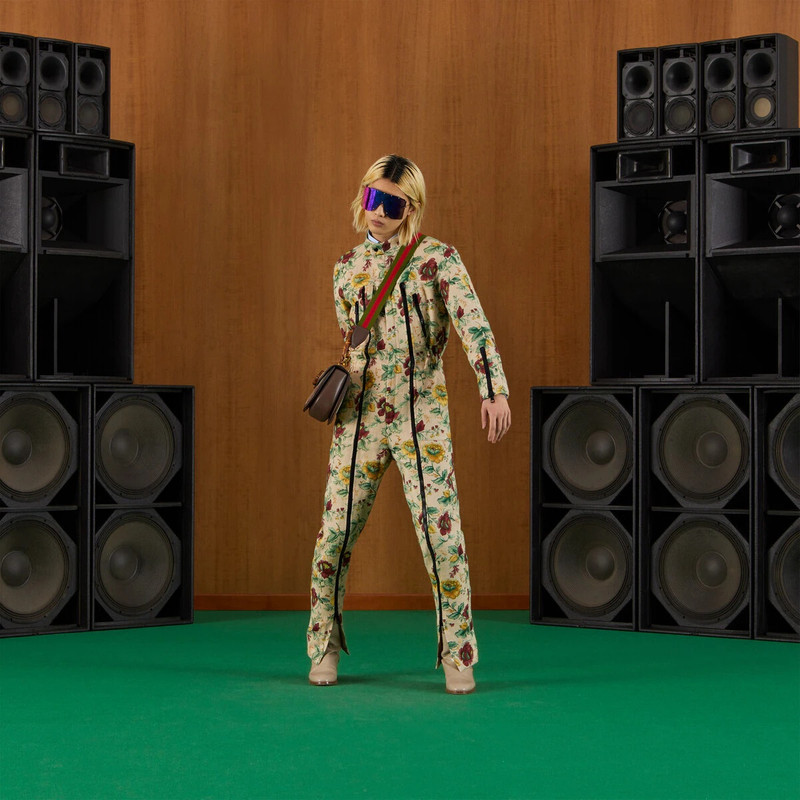 GUCCI Linen jumpsuit with Gucci rose print outlook