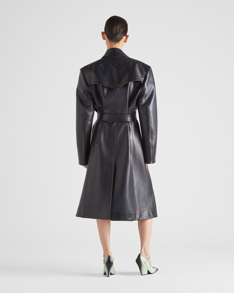 Double-breasted leather trench coat 5
