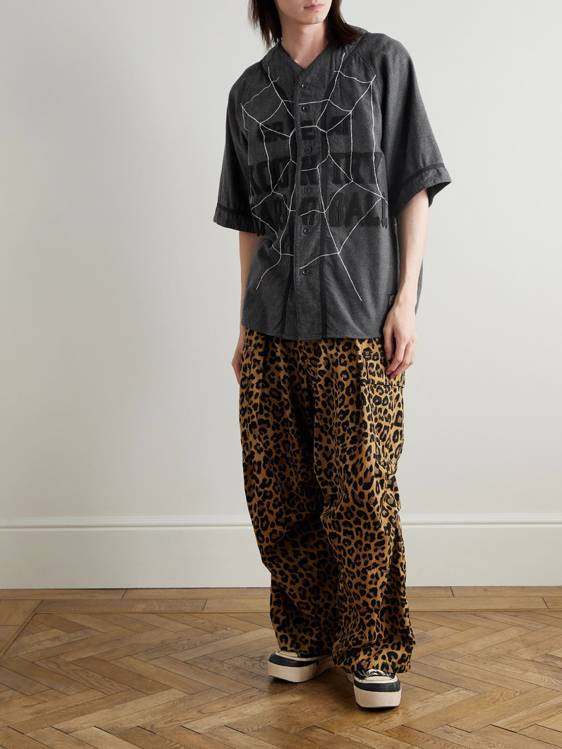 Kapital Embroidered Felt-Trimmed Cotton and Wool-Blend Shirt Gray outlook